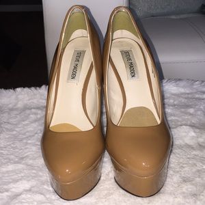 Tan patent leather heels